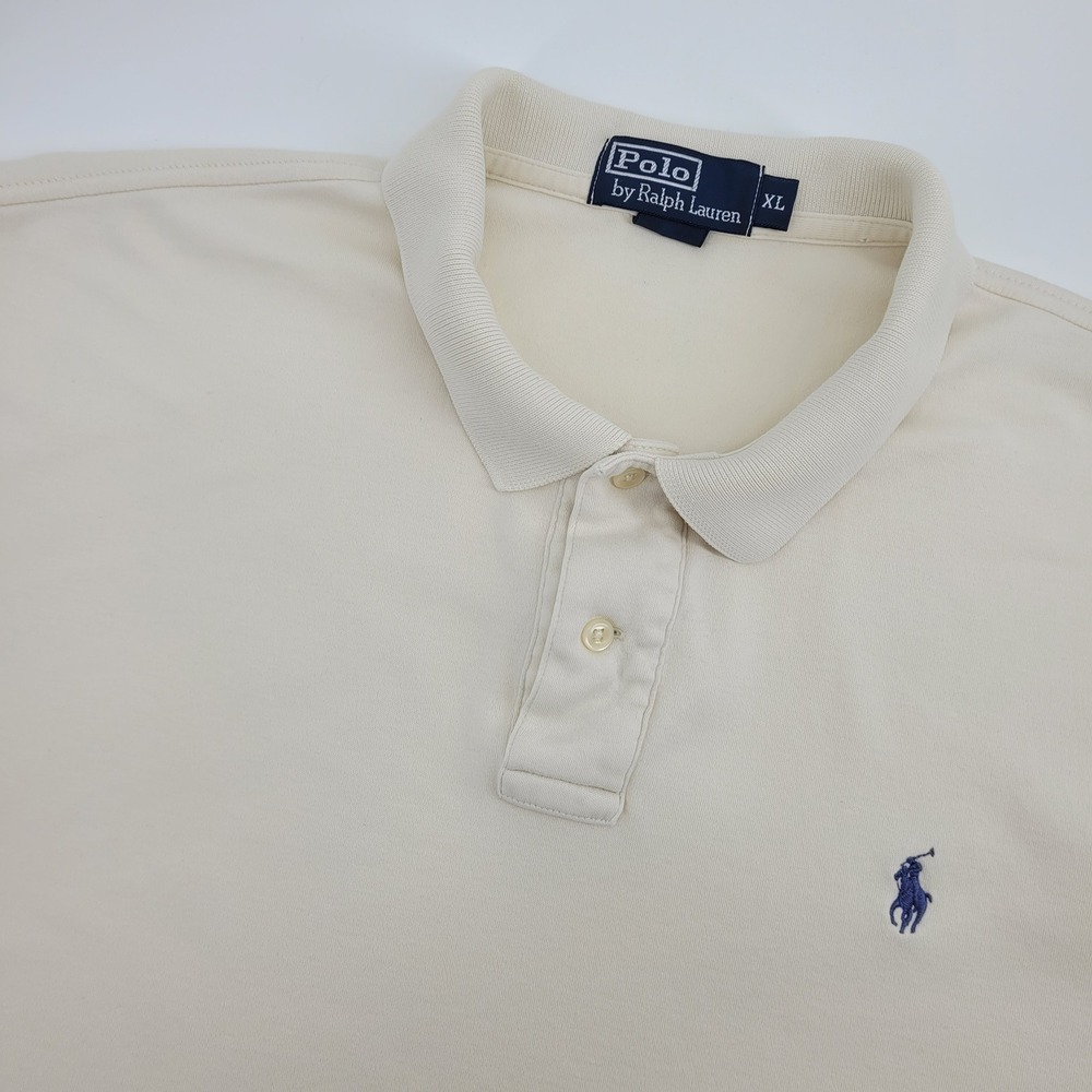 Polo Ralph Lauren Mens XL Cream Cotton Short Sleeve Polo Shirt Navy Pony Logo